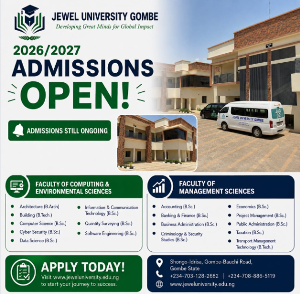 Jewel University Gombe Post-UTME 2026: Eligibility and Registration Details